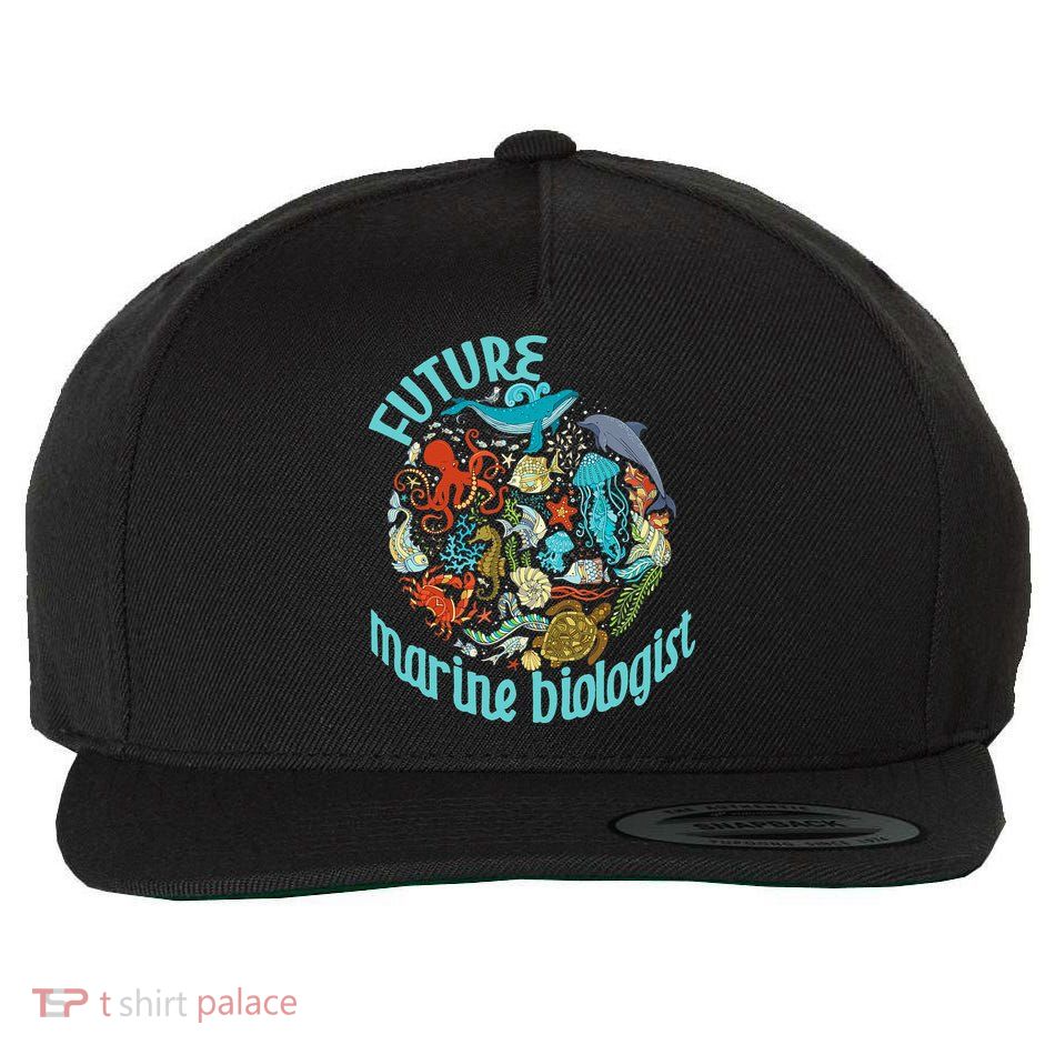 Future Marine Biologist Ocean Life Drawing Whale Octopus Wool Snapback Cap