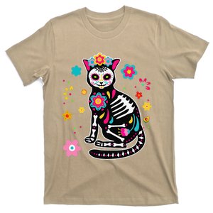 Funny Mexican Black Cat Sugar Skull Dia De Los Muertos Day Of Dead T-Shirt