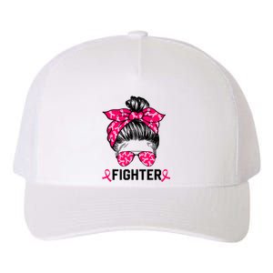 Fighter Messy Bun Breast Cancer Awareness Pink Warrior Yupoong Adult 5-Panel Trucker Hat