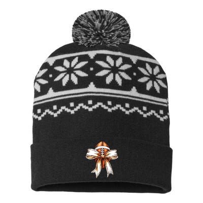 Football Mama Bow Fall Coquette Bow USA-Made Snowflake Beanie