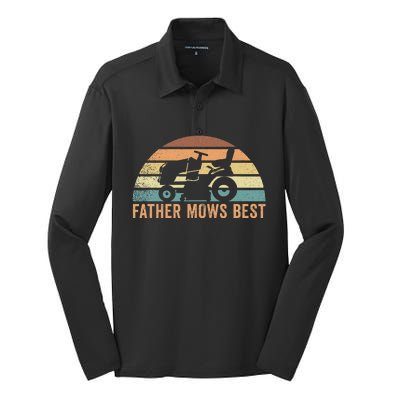 Father Mows Best Lawn Care Dad Mowing Gardener FatherS Day Silk Touch Performance Long Sleeve Polo