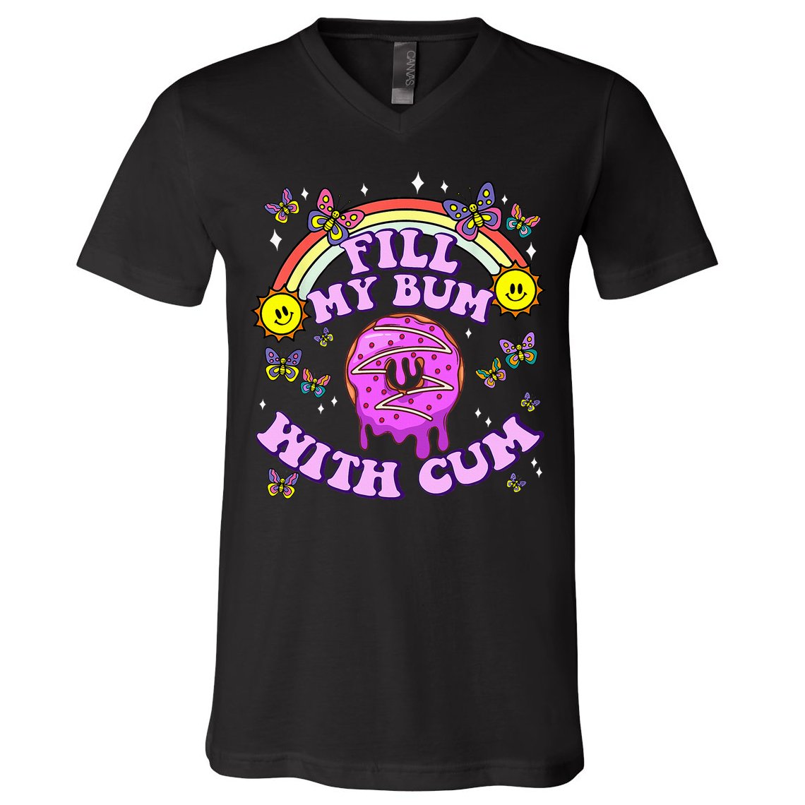 Fill My Bum With Cum Funny Donut Embarrassing V-Neck T-Shirt