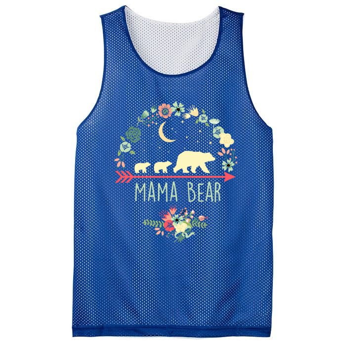 Floral Mama Bear With 2 Cubs Gift Mesh Reversible Basketball Jersey Tank