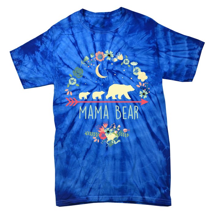 Floral Mama Bear With 2 Cubs Gift Tie-Dye T-Shirt