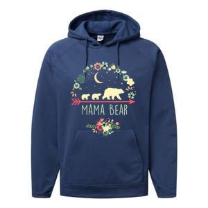 Floral Mama Bear With 2 Cubs Gift Performance Fleece Hoodie