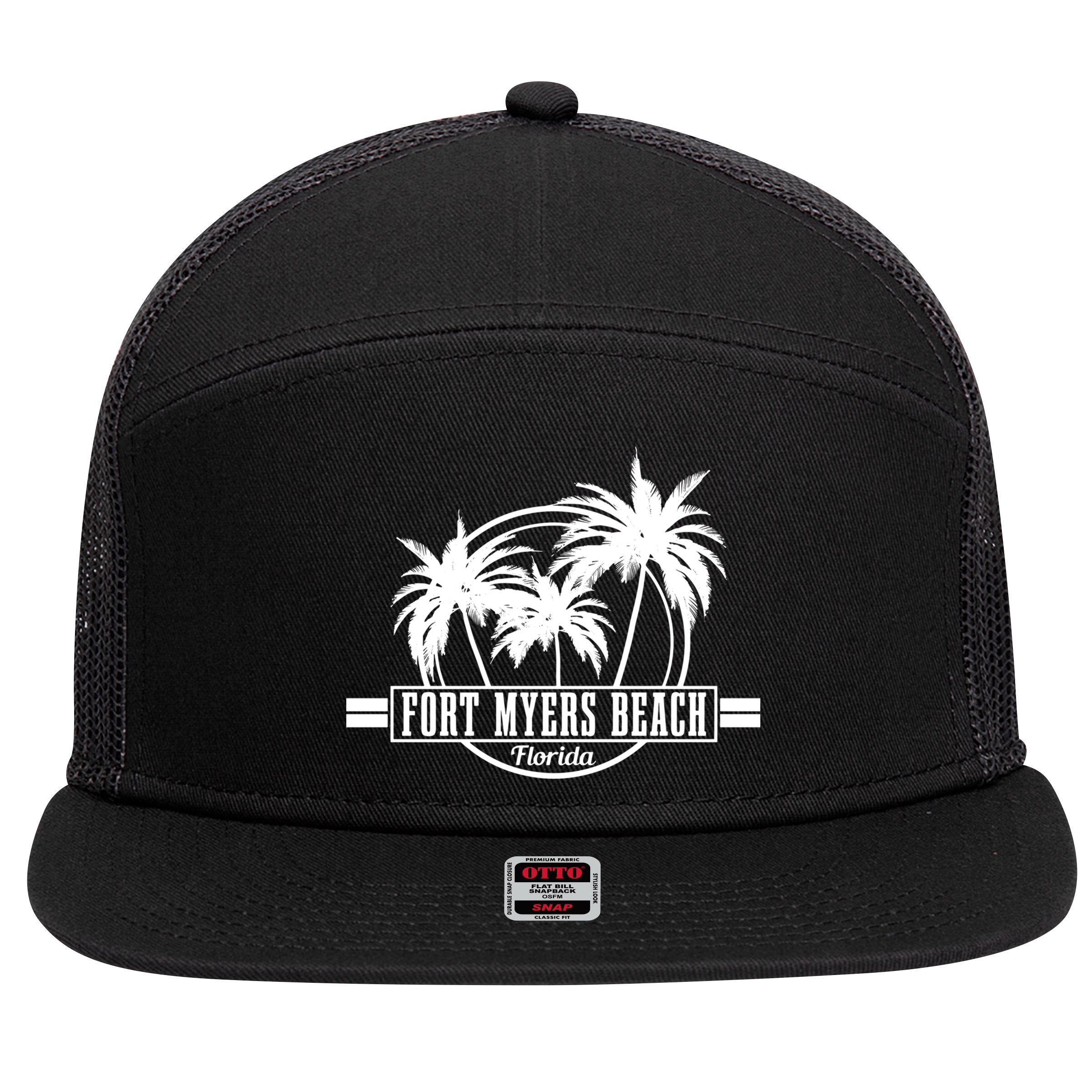 Fort Myers Beach Vintage Florida Surfer Gift 7 Panel Mesh Trucker Snapback Hat