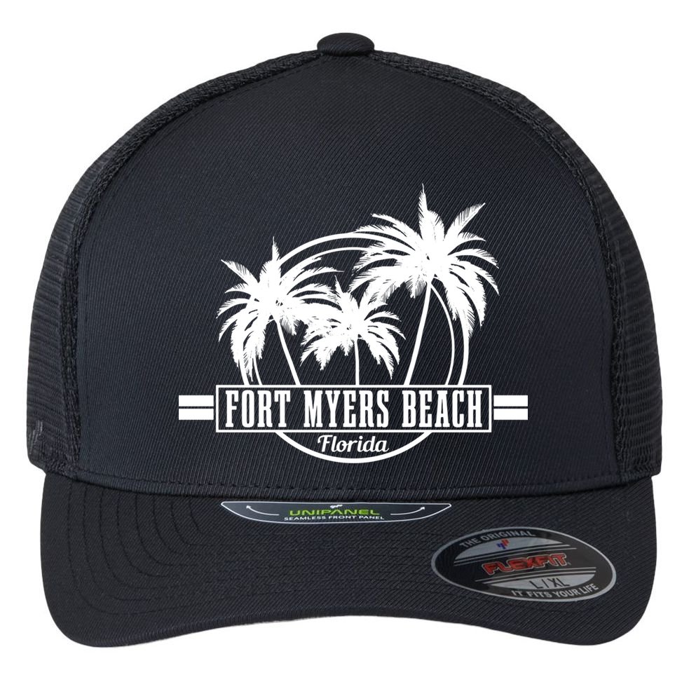 Fort Myers Beach Vintage Florida Surfer Gift Flexfit Unipanel Trucker Cap