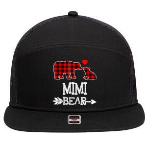 Funny Mimi Bear Red Buffalo Plaid Grandma Bear Christmas Pajama 7 Panel Mesh Trucker Snapback Hat