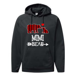 Funny Mimi Bear Red Buffalo Plaid Grandma Bear Christmas Pajama Performance Fleece Hoodie