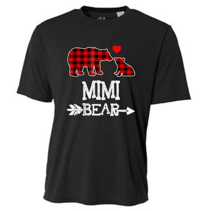 Funny Mimi Bear Red Buffalo Plaid Grandma Bear Christmas Pajama Cooling Performance Crew T-Shirt