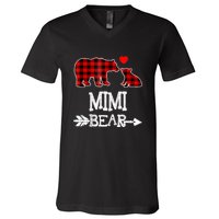 Funny Mimi Bear Red Buffalo Plaid Grandma Bear Christmas Pajama V-Neck T-Shirt