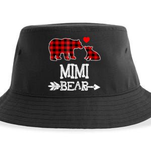 Funny Mimi Bear Red Buffalo Plaid Grandma Bear Christmas Pajama Sustainable Bucket Hat