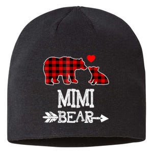 Funny Mimi Bear Red Buffalo Plaid Grandma Bear Christmas Pajama Sustainable Beanie