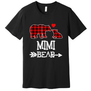 Funny Mimi Bear Red Buffalo Plaid Grandma Bear Christmas Pajama Premium T-Shirt