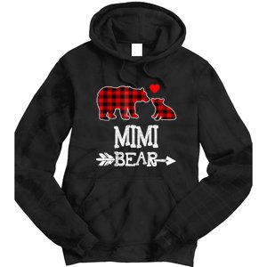 Funny Mimi Bear Red Buffalo Plaid Grandma Bear Christmas Pajama Tie Dye Hoodie