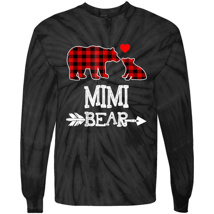 Funny Mimi Bear Red Buffalo Plaid Grandma Bear Christmas Pajama Tie-Dye Long Sleeve Shirt