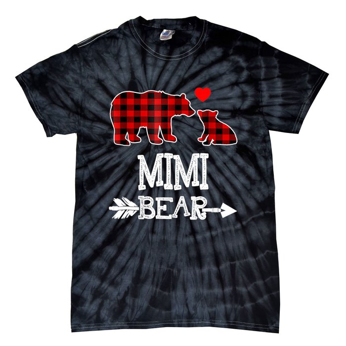 Funny Mimi Bear Red Buffalo Plaid Grandma Bear Christmas Pajama Tie-Dye T-Shirt