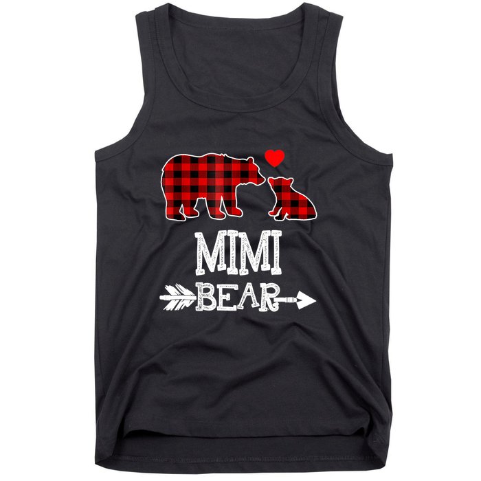 Funny Mimi Bear Red Buffalo Plaid Grandma Bear Christmas Pajama Tank Top