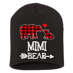 Funny Mimi Bear Red Buffalo Plaid Grandma Bear Christmas Pajama Short Acrylic Beanie