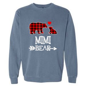 Funny Mimi Bear Red Buffalo Plaid Grandma Bear Christmas Pajama Garment-Dyed Sweatshirt