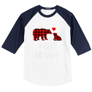 Funny Mimi Bear Red Buffalo Plaid Grandma Bear Christmas Pajama Baseball Sleeve Shirt