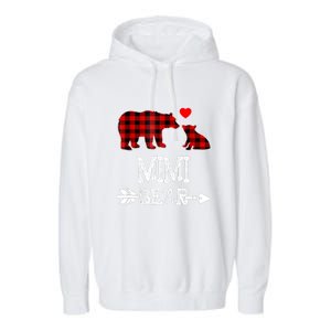 Funny Mimi Bear Red Buffalo Plaid Grandma Bear Christmas Pajama Garment-Dyed Fleece Hoodie