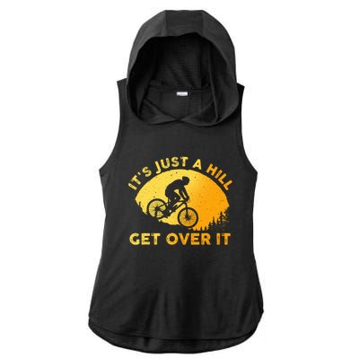 Funny Mountain Biking Trail Mountain Bike Ladies PosiCharge Tri-Blend Wicking Draft Hoodie Tank