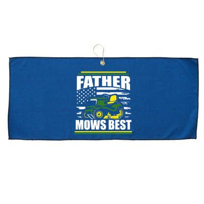 Father Mows Best Funny Lawn Mower American Flag Fathers Day Large Microfiber Waffle Golf Towel