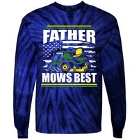 Father Mows Best Funny Lawn Mower American Flag Fathers Day Tie-Dye Long Sleeve Shirt