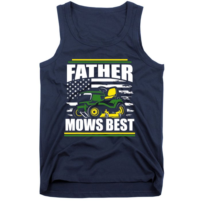 Father Mows Best Funny Lawn Mower American Flag Fathers Day Tank Top