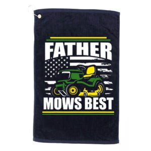 Father Mows Best Funny Lawn Mower American Flag Fathers Day Platinum Collection Golf Towel