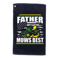 Father Mows Best Funny Lawn Mower American Flag Fathers Day Platinum Collection Golf Towel