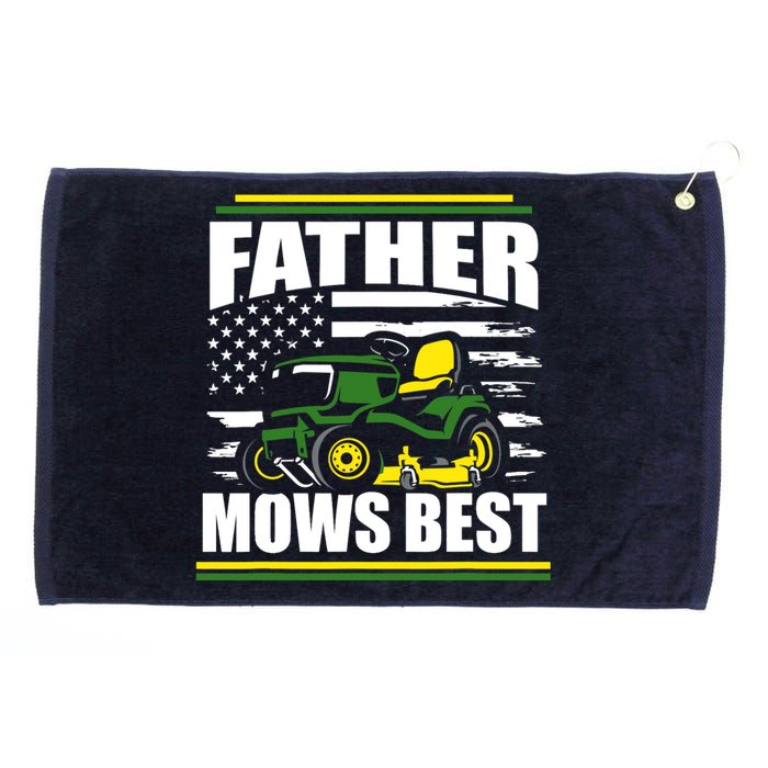 Father Mows Best Funny Lawn Mower American Flag Fathers Day Grommeted Golf Towel