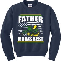 Father Mows Best Funny Lawn Mower American Flag Fathers Day Kids Sweatshirt