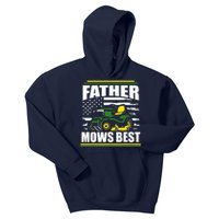 Father Mows Best Funny Lawn Mower American Flag Fathers Day Kids Hoodie