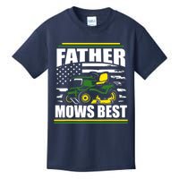 Father Mows Best Funny Lawn Mower American Flag Fathers Day Kids T-Shirt