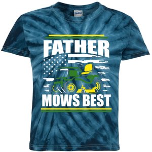 Father Mows Best Funny Lawn Mower American Flag Fathers Day Kids Tie-Dye T-Shirt