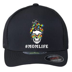 Funny Messy Bun Skeleton Mom Life Autism Awareness Day Meaningful Gift Flexfit Unipanel Trucker Cap