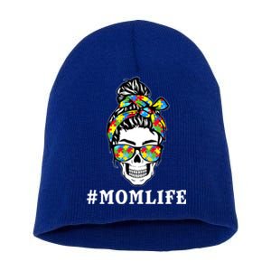 Funny Messy Bun Skeleton Mom Life Autism Awareness Day Meaningful Gift Short Acrylic Beanie