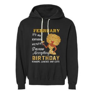 February My Birthday Month Gold Glitter Black Afro Gift Garment-Dyed Fleece Hoodie