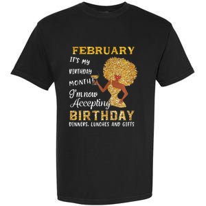 February My Birthday Month Gold Glitter Black Afro Gift Garment-Dyed Heavyweight T-Shirt