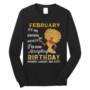 February My Birthday Month Gold Glitter Black Afro Gift Long Sleeve Shirt