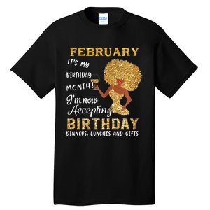 February My Birthday Month Gold Glitter Black Afro Gift Tall T-Shirt