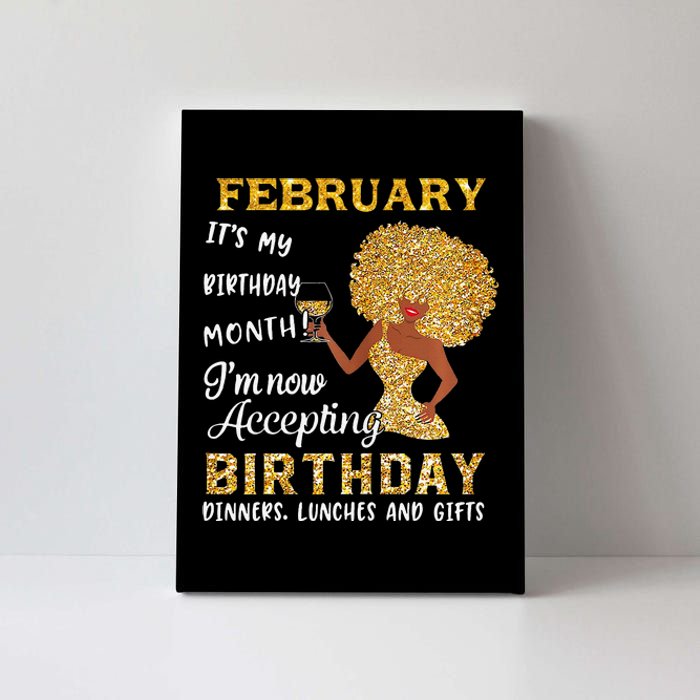 February My Birthday Month Gold Glitter Black Afro Gift Canvas