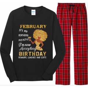 February My Birthday Month Gold Glitter Black Afro Gift Long Sleeve Pajama Set