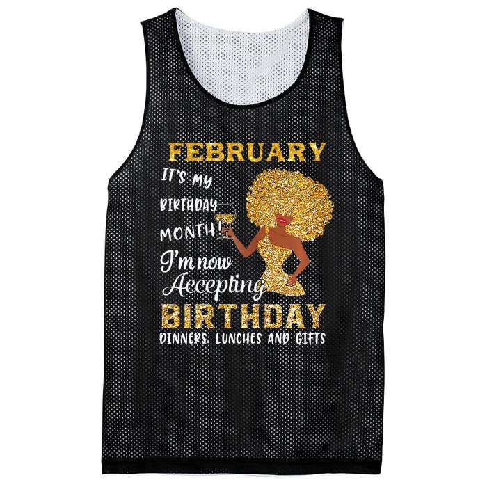 February My Birthday Month Gold Glitter Black Afro Gift Mesh Reversible Basketball Jersey Tank