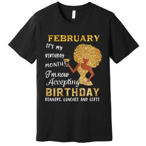 February My Birthday Month Gold Glitter Black Afro Gift Premium T-Shirt