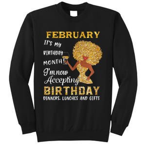 February My Birthday Month Gold Glitter Black Afro Gift Tall Sweatshirt