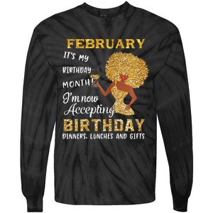 February My Birthday Month Gold Glitter Black Afro Gift Tie-Dye Long Sleeve Shirt