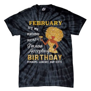 February My Birthday Month Gold Glitter Black Afro Gift Tie-Dye T-Shirt